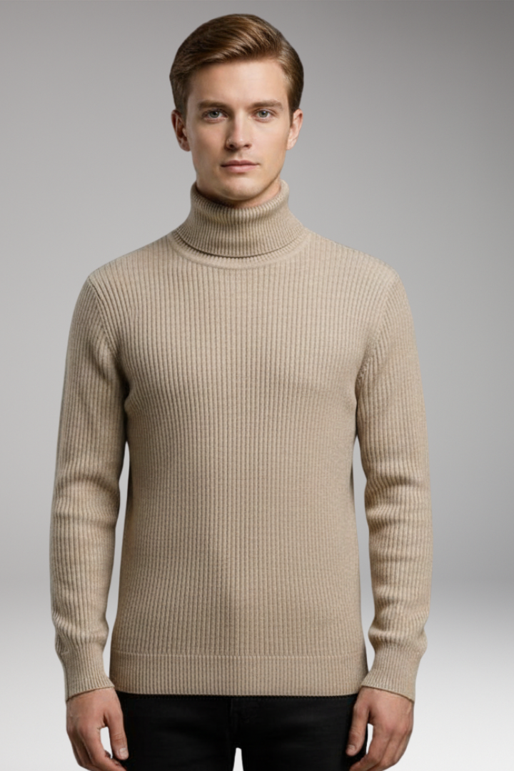 Men's Turtleneck Top with Ribbed Knit and Narrow Cut