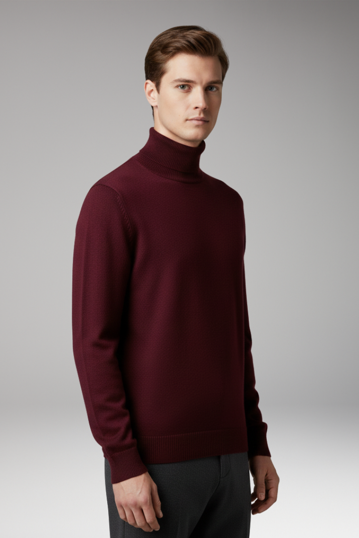 Men's Turtleneck Top with Ribbed Knit and Narrow Cut
