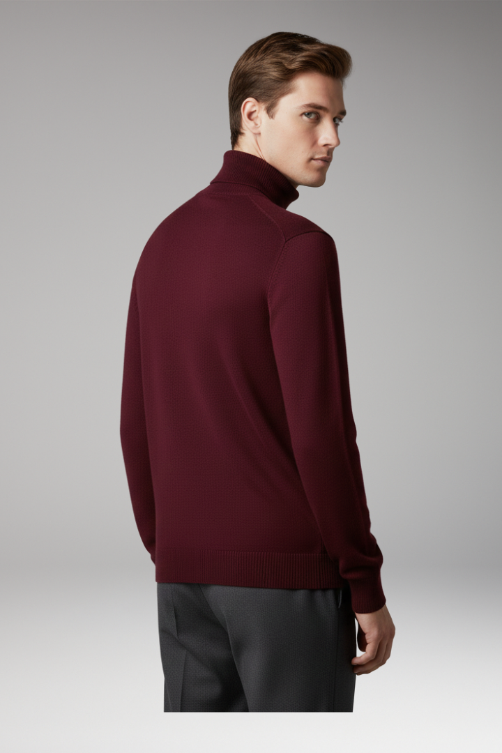 Men's Turtleneck Top with Ribbed Knit and Narrow Cut