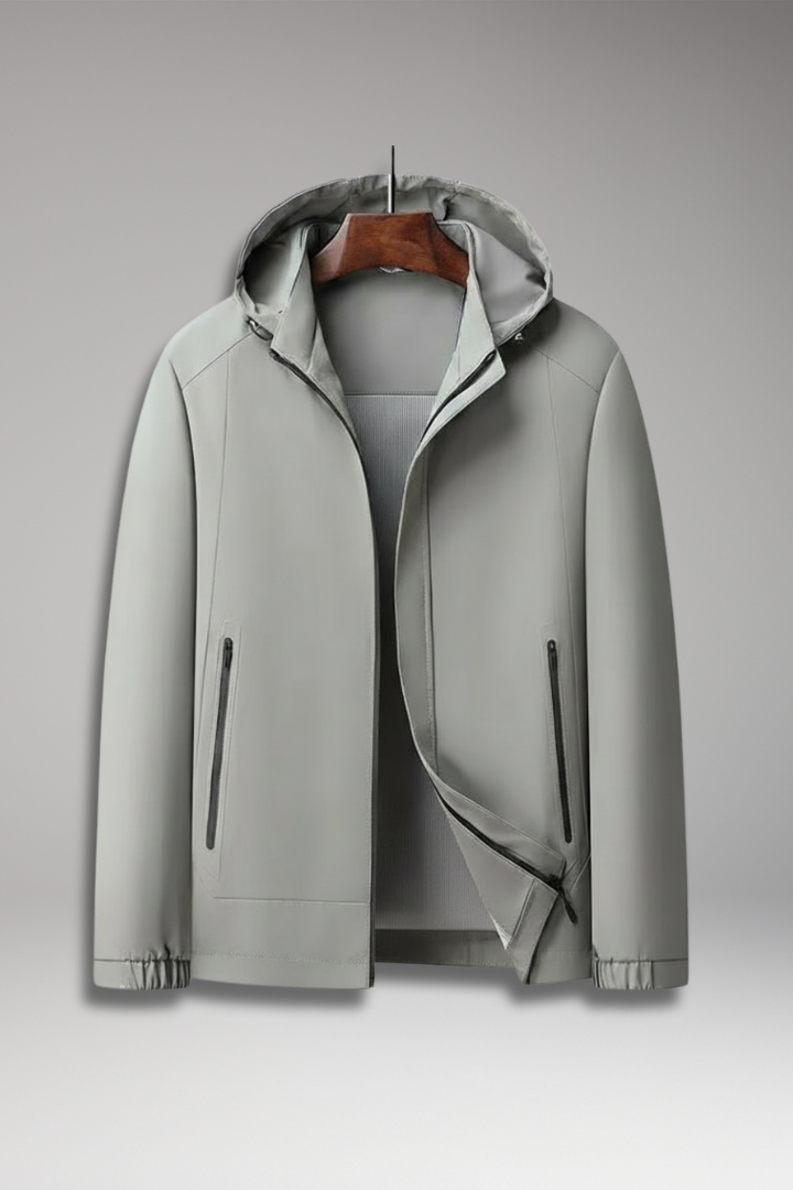 Men's Windproof Jacket with Hood and Zippered Pockets