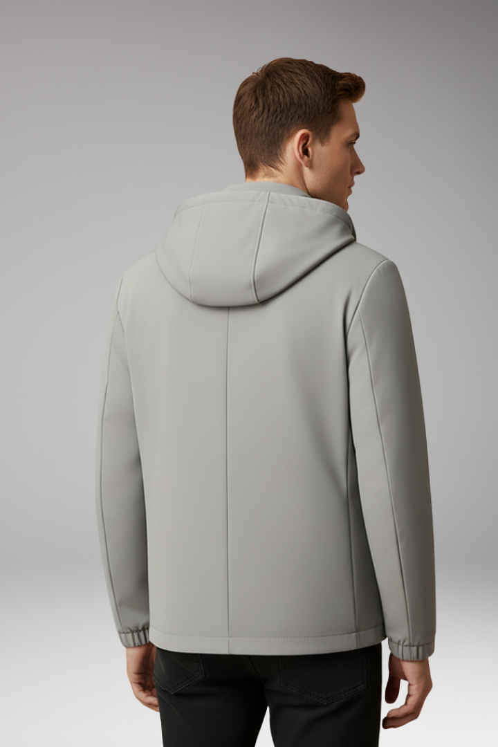 Men's Windproof Jacket with Hood and Zippered Pockets