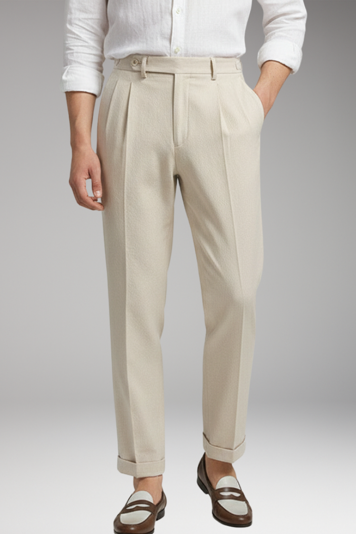 Men's Work Pants with Pleated Front and High Waist