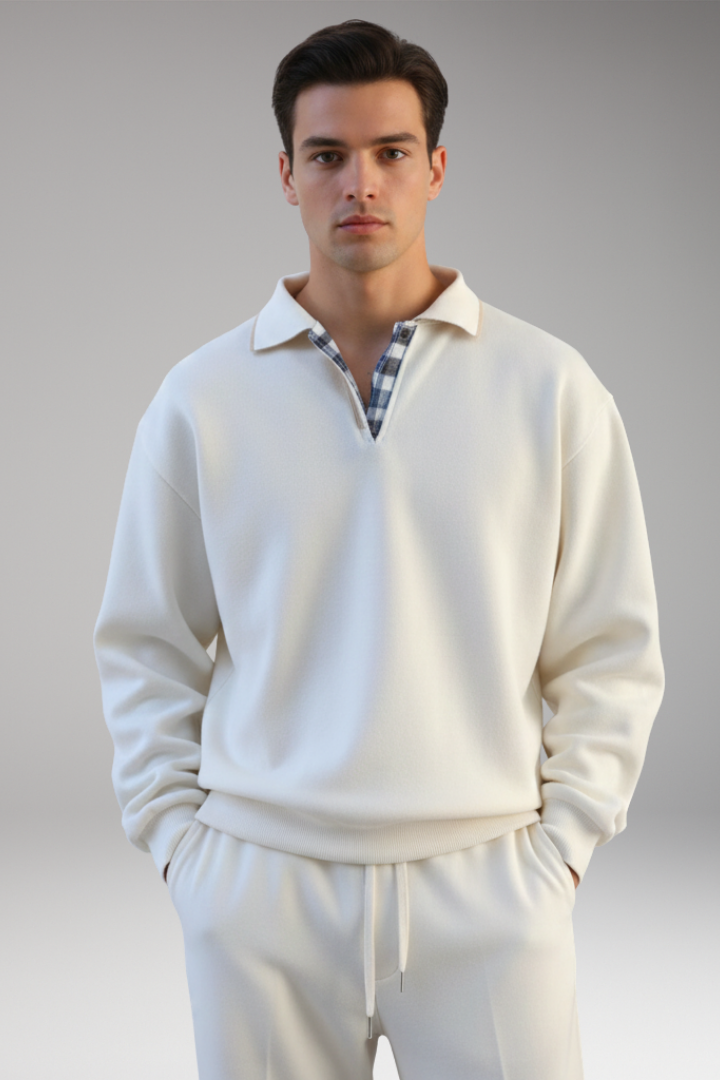 Men's Sweater with V-Neck and Long Sleeves