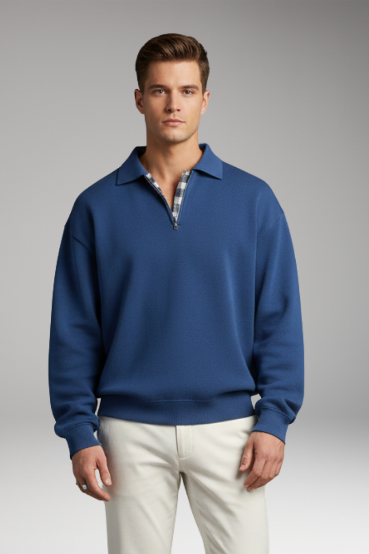 Men's Sweater with V-Neck and Long Sleeves