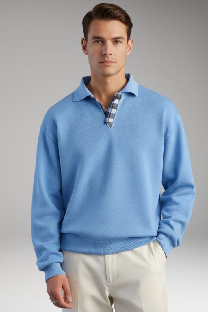 Men's Sweater with V-Neck and Long Sleeves