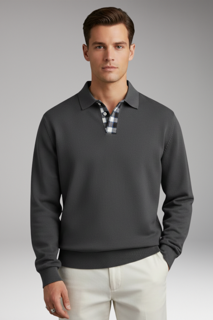 Men's Sweater with V-Neck and Long Sleeves