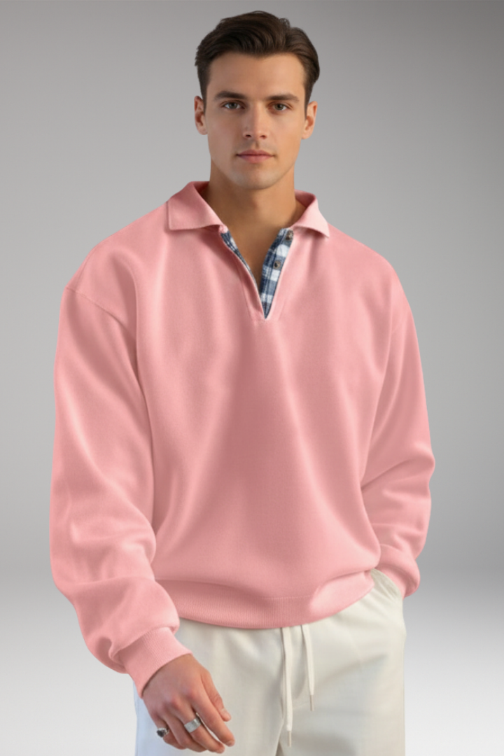 Men's Sweater with V-Neck and Long Sleeves