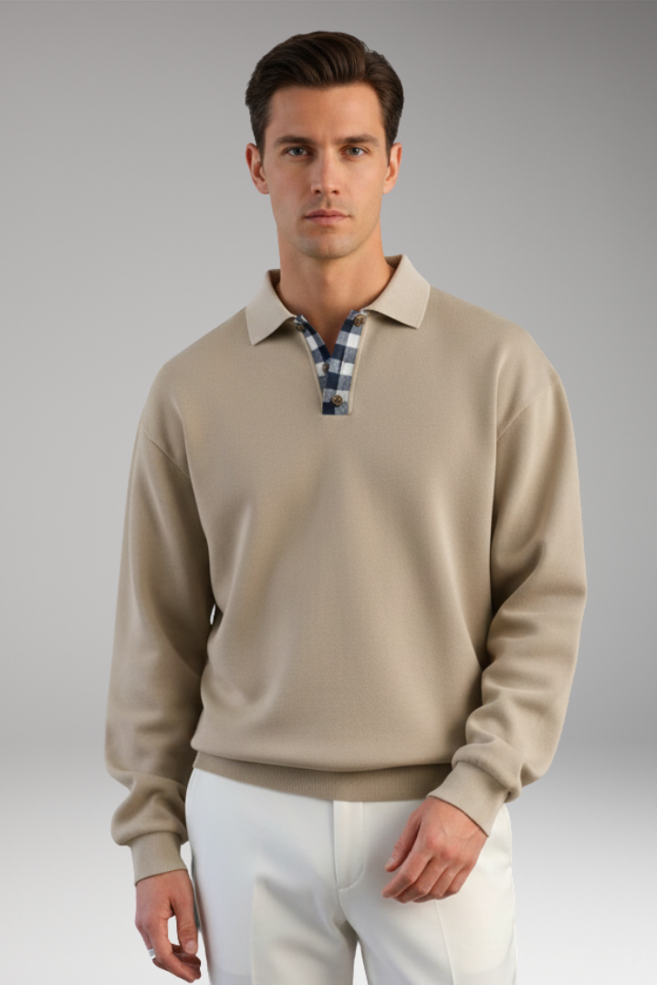 Men's Sweater with V-Neck and Long Sleeves