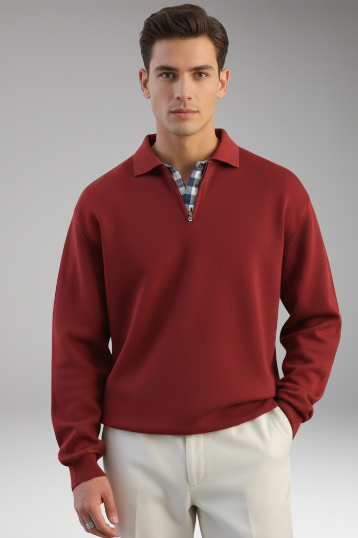 Men's Sweater with V-Neck and Long Sleeves