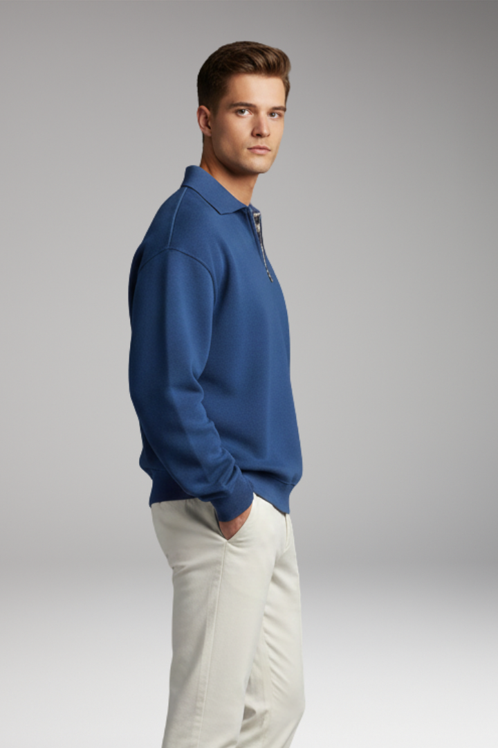 Men's Sweater with V-Neck and Long Sleeves