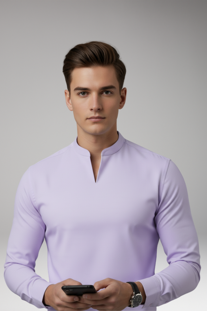 Men's V-Neck Shirt with Buttonless Design