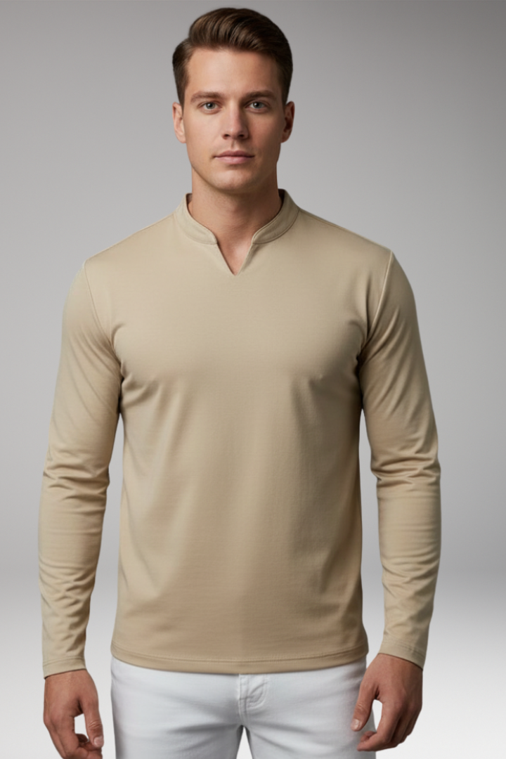 Men's V-Neck Shirt with Buttonless Design