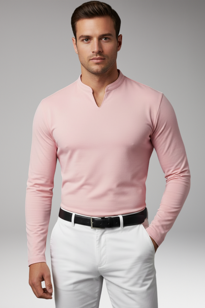 Men's V-Neck Shirt with Buttonless Design