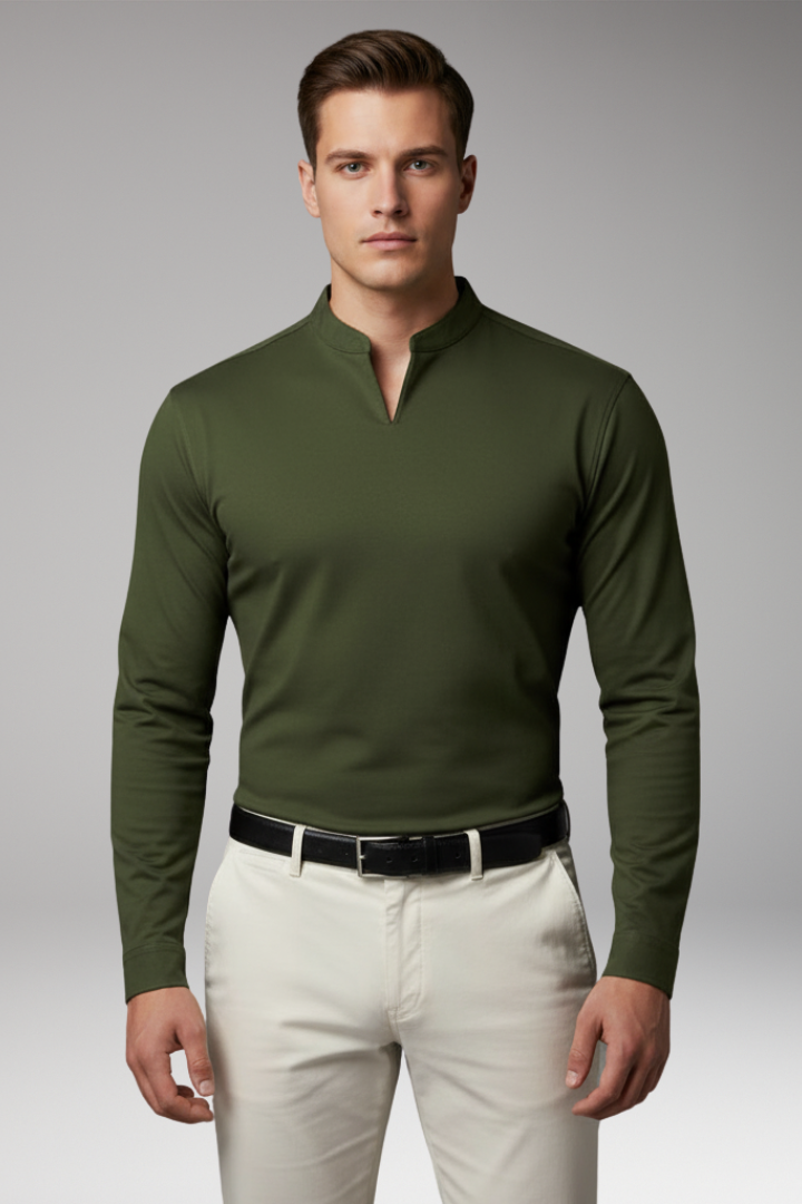 Men's V-Neck Shirt with Buttonless Design