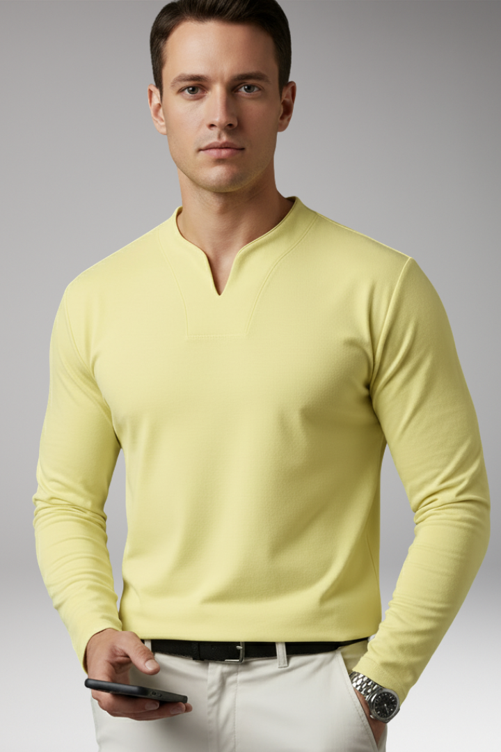Men's V-Neck Shirt with Buttonless Design