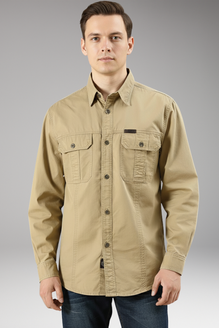Men's Button-Up Shirt with Pockets and Collar