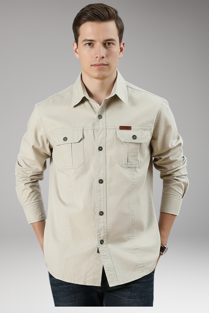 Men's Button-Up Shirt with Pockets and Collar