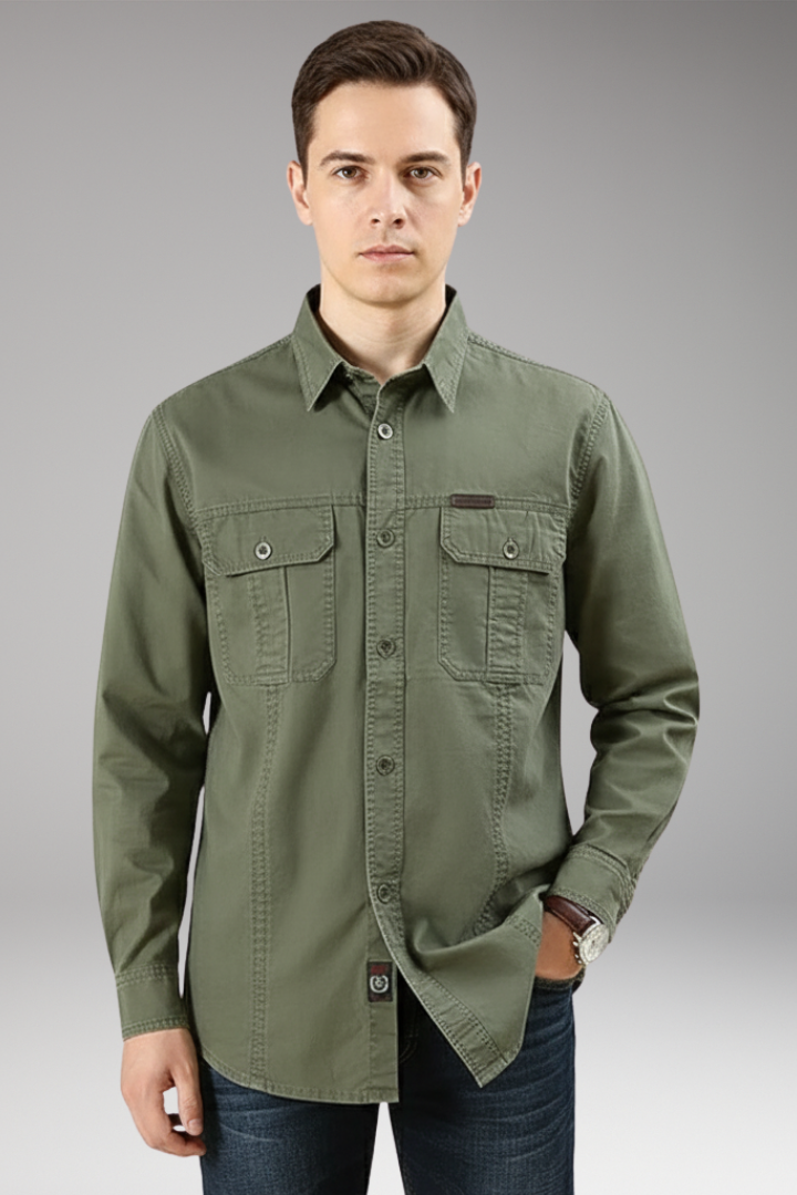 Men's Button-Up Shirt with Pockets and Collar