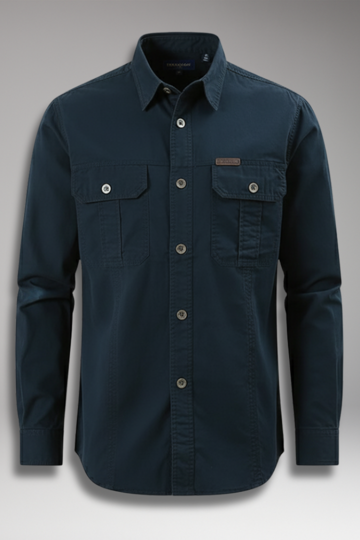 Men's Button-Up Shirt with Pockets and Collar