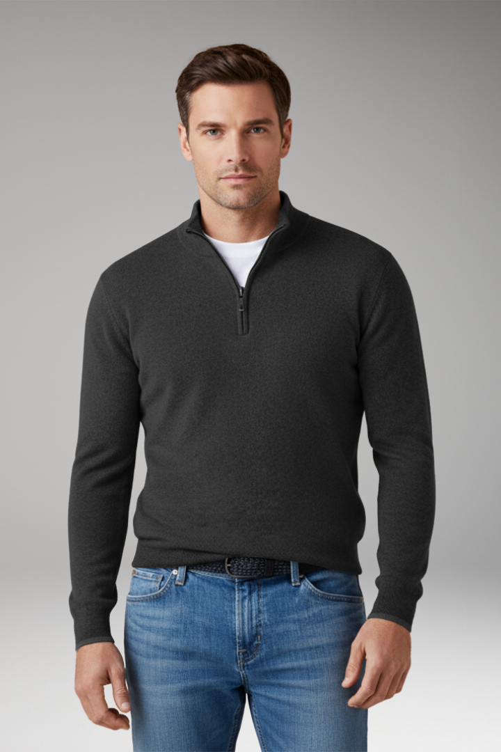 Men's Pullover Sweater with Zipper Collar