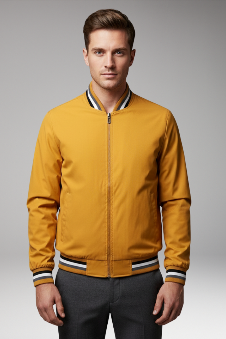 Men's Bomber Jacket with Zipper and Pockets