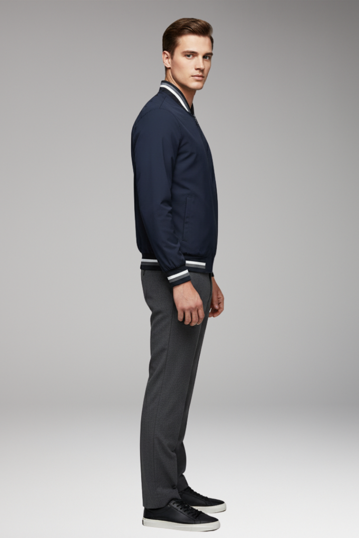 Men's Bomber Jacket with Zipper and Pockets