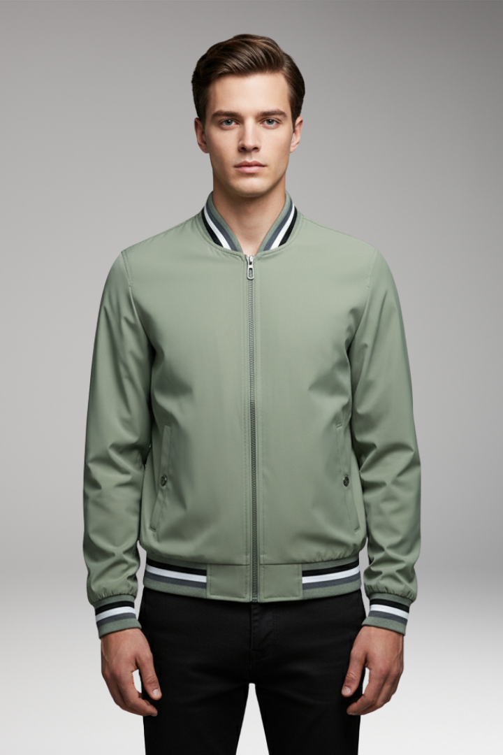 Men's Bomber Jacket with Zipper and Pockets