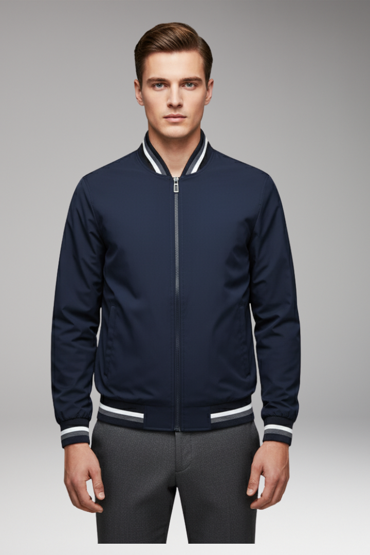 Men's Bomber Jacket with Zipper and Pockets