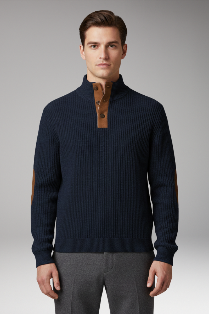 Men's Sweatshirt with Stand Collar and Long Sleeves