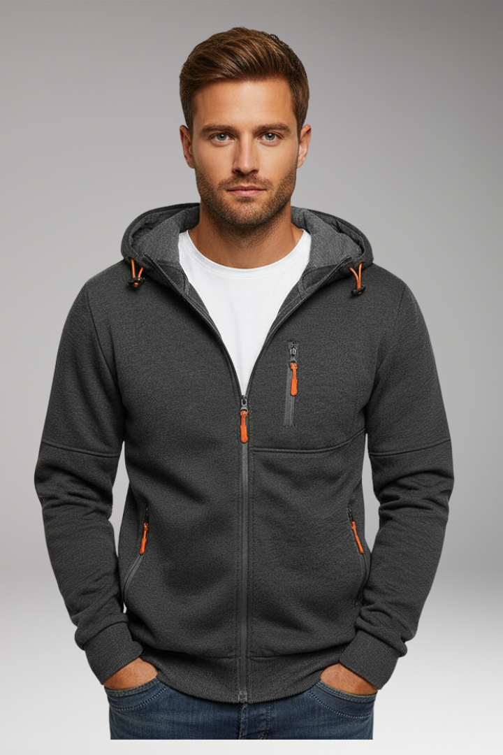 Men's Hooded Sports Jacket with Zipper and Pockets