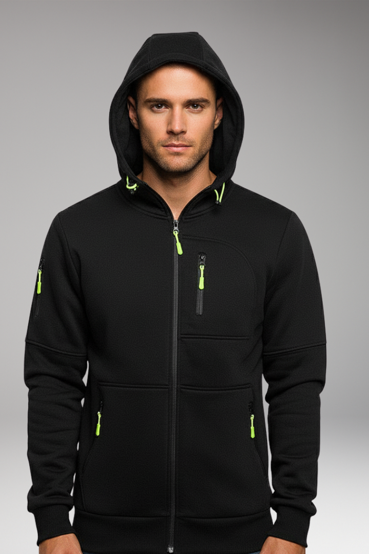 Men's Hooded Sports Jacket with Zipper and Pockets