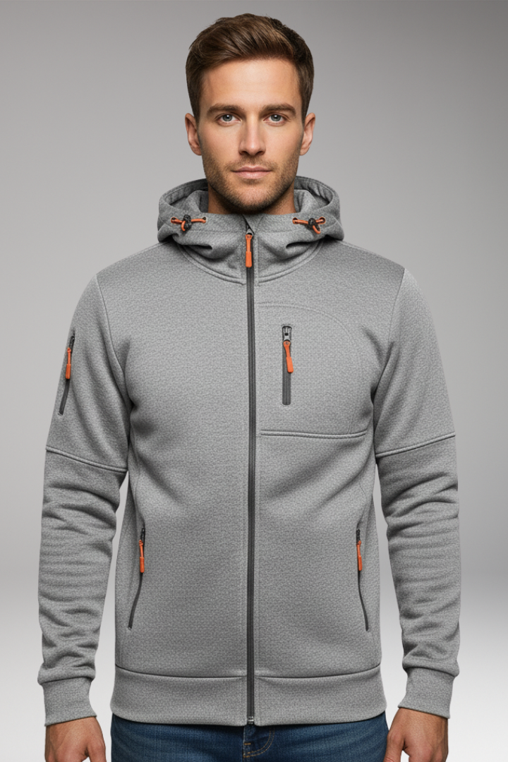 Men's Hooded Sports Jacket with Zipper and Pockets