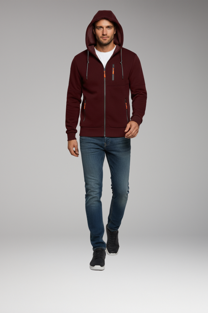 Men's Hooded Sports Jacket with Zipper and Pockets