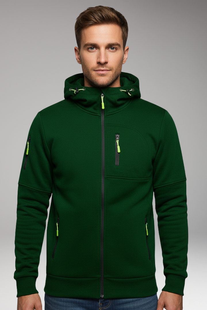 Men's Hooded Sports Jacket with Zipper and Pockets