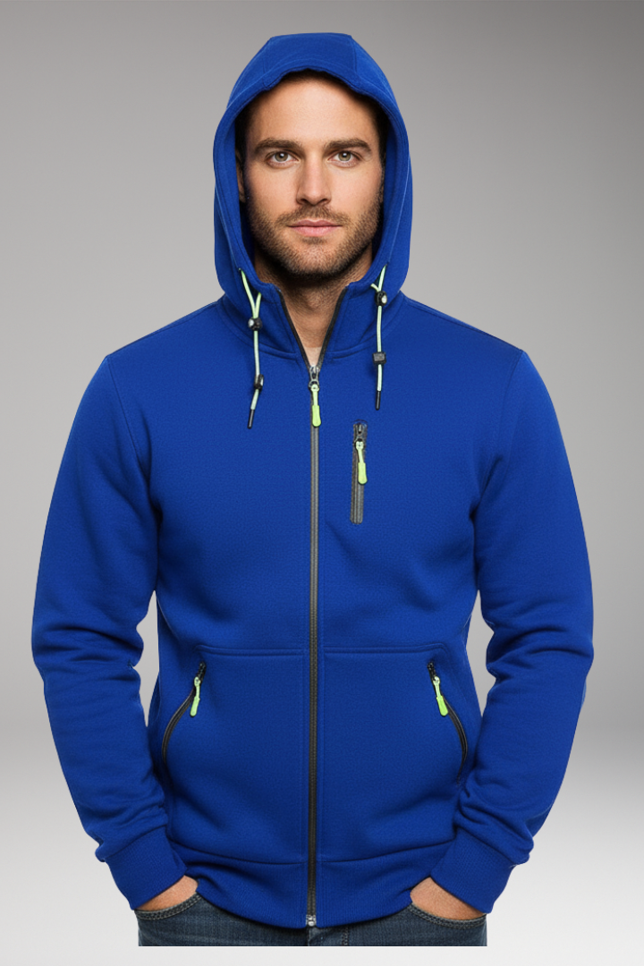 Men's Hooded Sports Jacket with Zipper and Pockets