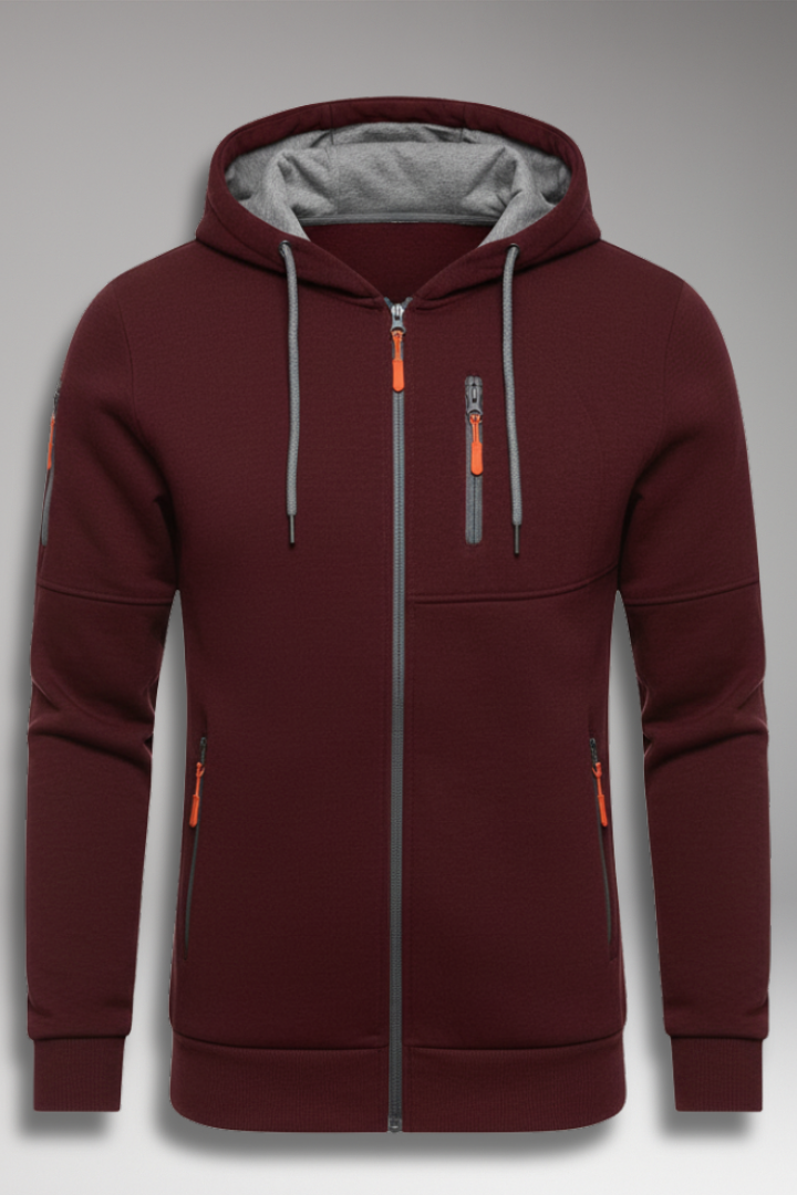 Men's Hooded Sports Jacket with Zipper and Pockets
