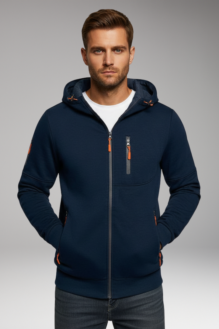 Men's Hooded Sports Jacket with Zipper and Pockets