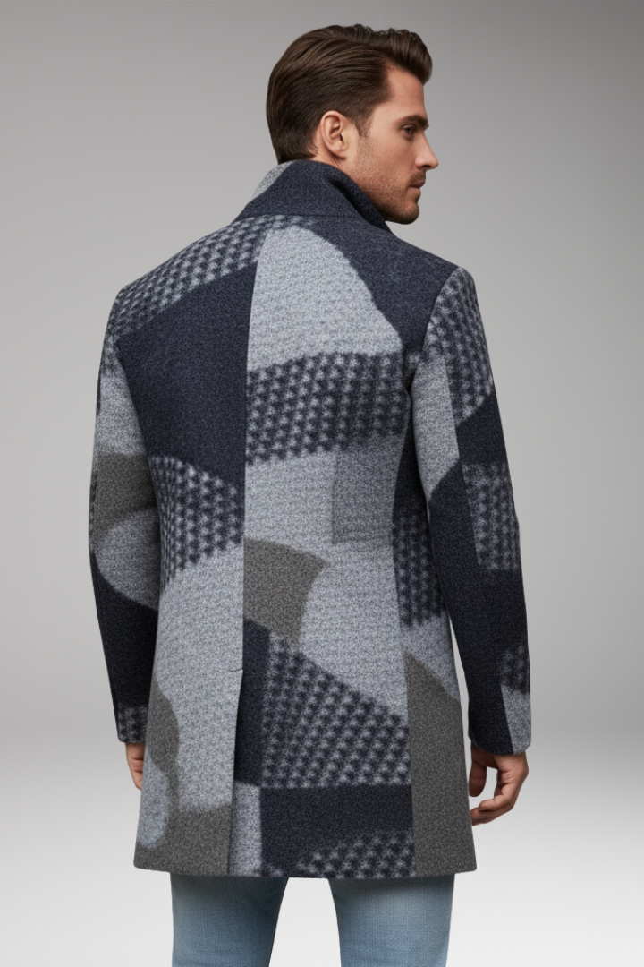 Men's Mid-Length Coat with Buttons and Collar