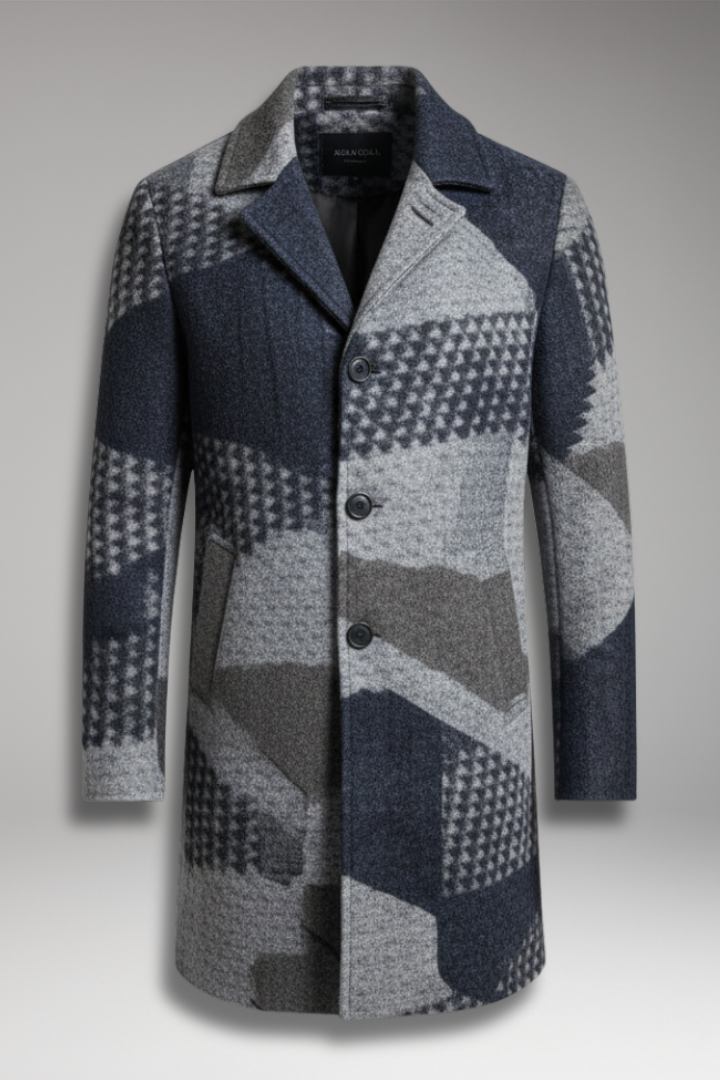 Men's Mid-Length Coat with Buttons and Collar