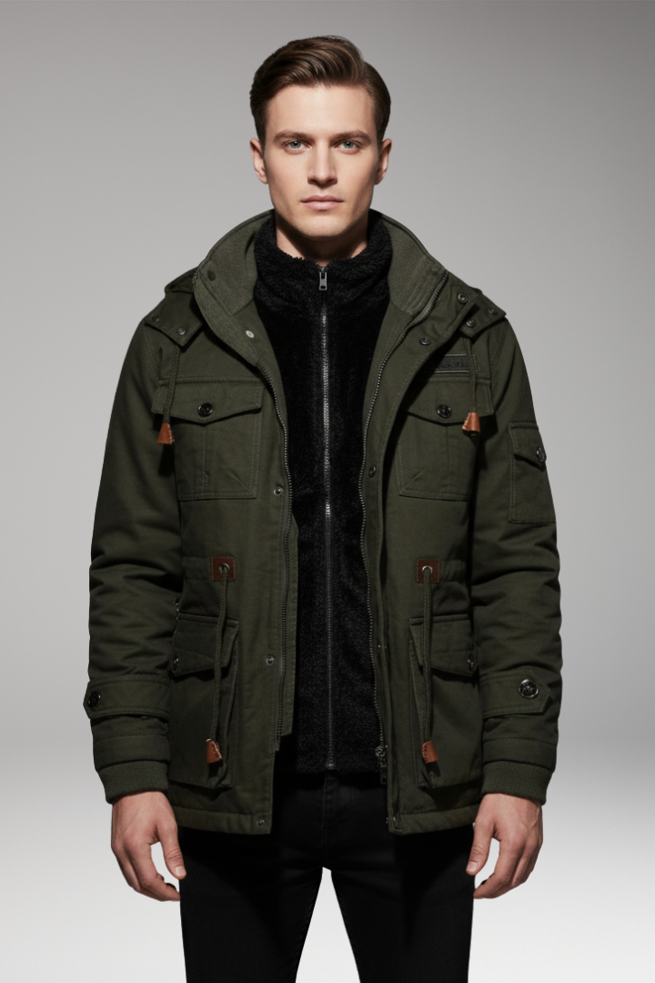 Men's Fleece Jacket with Hood and Turtleneck