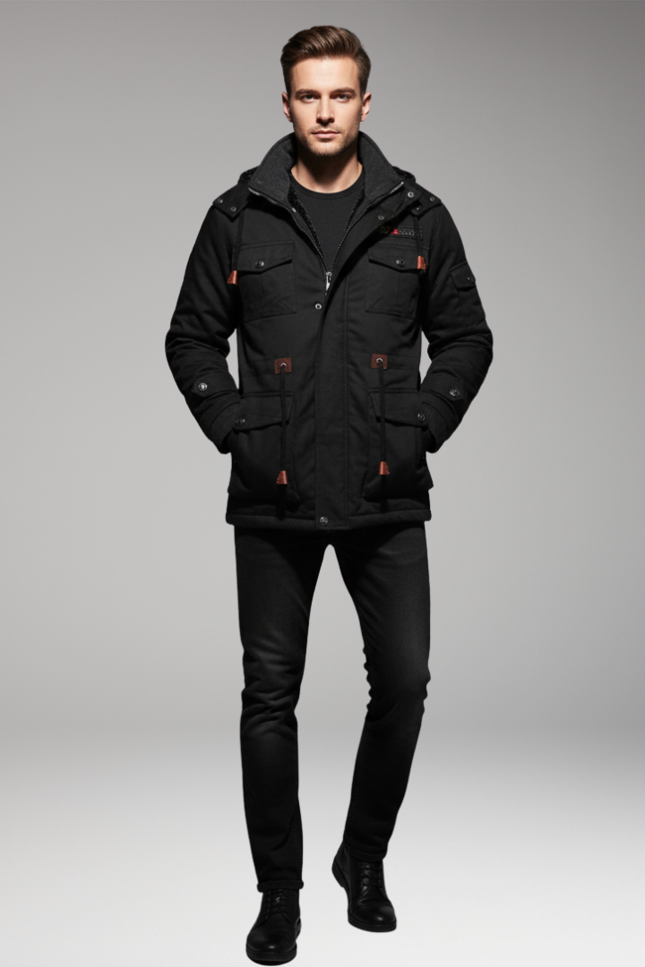 Men's Fleece Jacket with Hood and Turtleneck