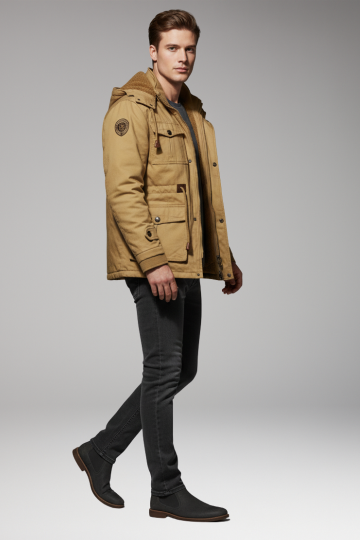 Men's Fleece Jacket with Hood and Turtleneck