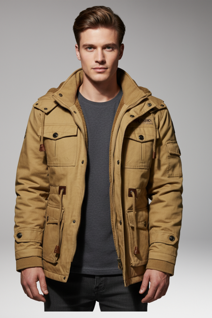 Men's Fleece Jacket with Hood and Turtleneck