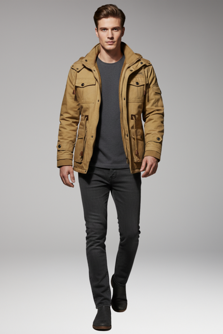 Men's Fleece Jacket with Hood and Turtleneck